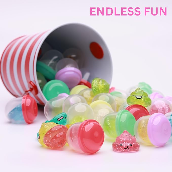 Unicorn Mini Toys in Capsules - 50 Pcs of 1.1 Inch Acorn Capsules and Unicorn Toy Poop for Kids - Plastic Capsules for Toys Bulk – Mini Unicorn Poop Toys - Poop Emoji - Easter Basket Stuffers