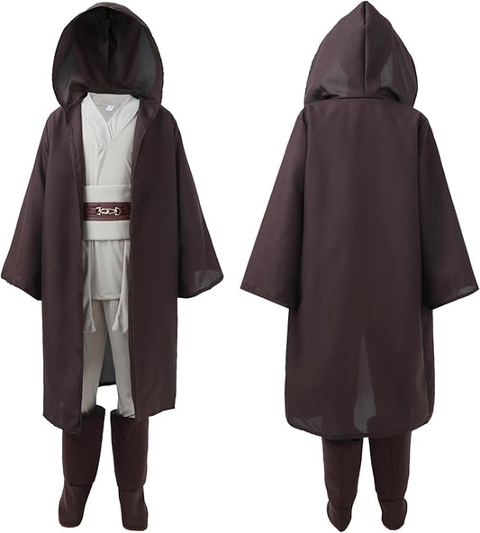 5-Piece Set Kids Costume Classic Outfit Halloween Costume Set for Boys Girls Hooded Robes Brown Version