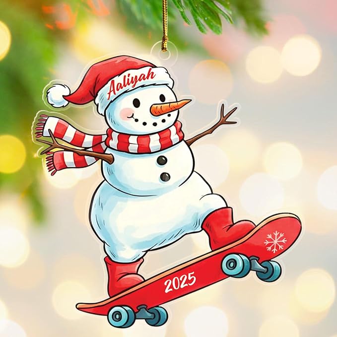 Personalized Skateboarding Snowman Shaped Ornament Gift for Men Women Skateboarder Team Coach, Custom Year Name Skateboard Player Hanging Ornament for Appreciation, Skateboarding Lover Ornaments 2025