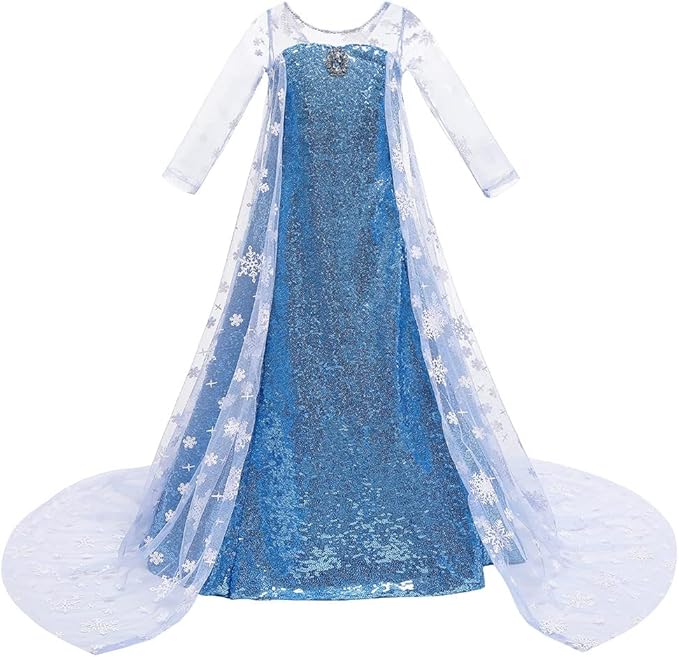 REXREII Princess Dress for Girls Halloween Party Cosplay Dress Up Frozen Elsa Snow Queen Costume Christmas Birthday Gown
