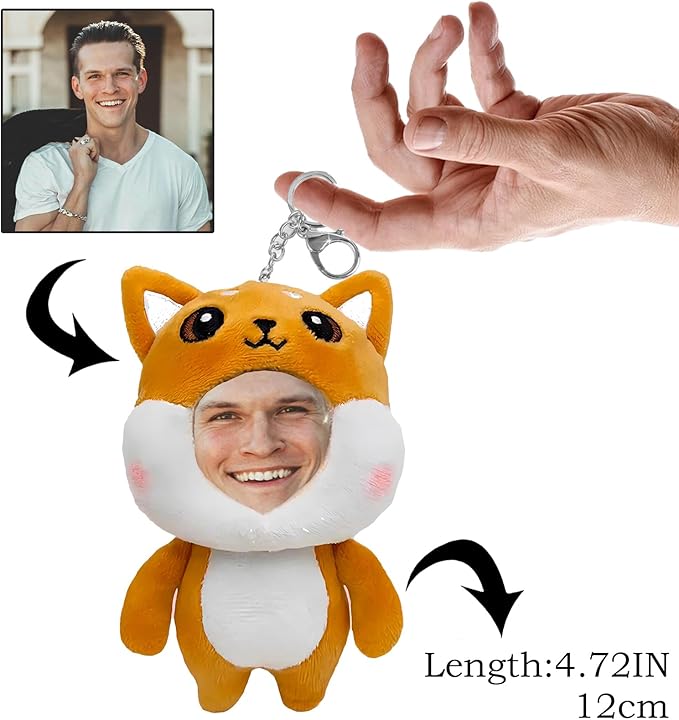 Personalized Dog Stuffed Animal Key Chain – Customizable Shiba Inu Plush Toy, Gift with Your Face Photo,5 inches