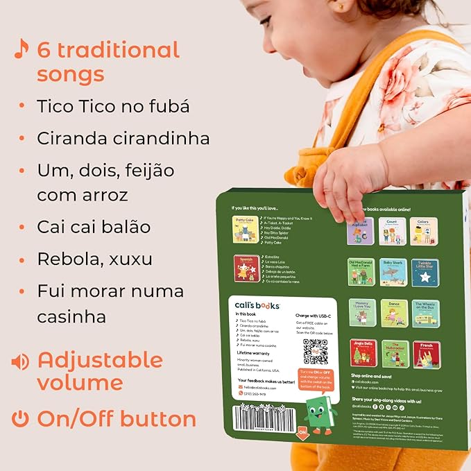 Cali's Books Brazilian Nursery Rhymes Book - Sound Books for Toddlers 1-3 Years Old, Interactive & Educational Music Toys for Bilingual Children with Lyrics & Translations, Musical Kids