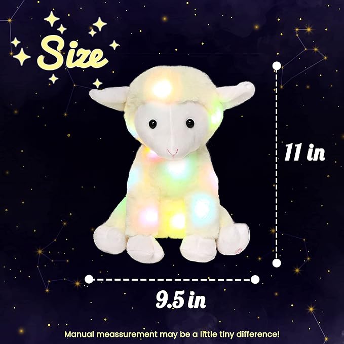 Hopearl LED Plush Lamb Lighting Up Stuffed Sheep Floppy Night Lights Glow in The Dark Birthday Festival for Kids Toddlers, Beige, 11''