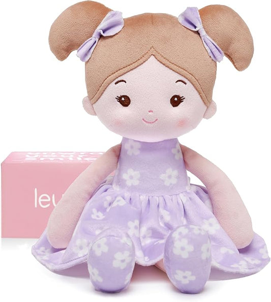 Soft Baby Doll Toys (12''), My First Baby Rag Doll for 1 Year-Old Girl Birthday Gift, Leya Doll Christmas Plush Toys Gift for Toddler Kids Infants -FloraBelle(Purple)