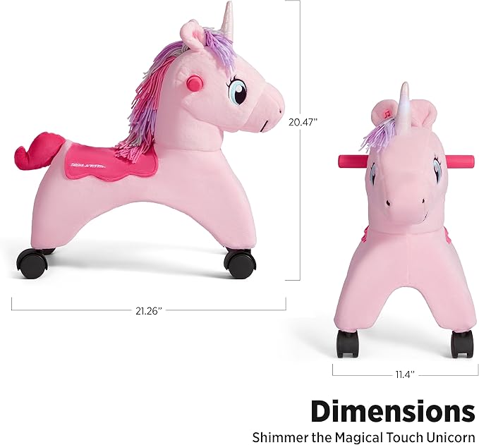 Radio Flyer Shimmer The Magical Unicorn with Interactive Lights and Sounds, Ride On Toy for Toddlers Ages 1-3, Pink Unicorn Toy for Kids