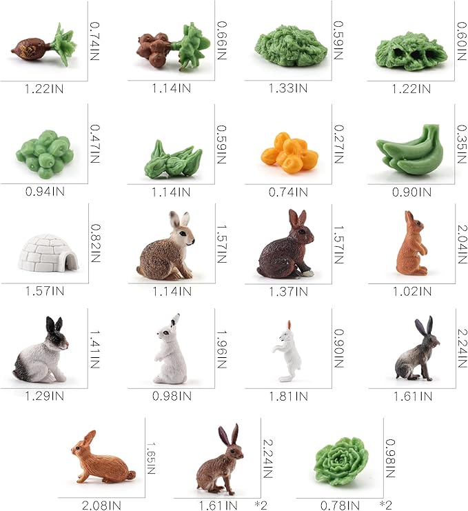 Mini Rabbit Action Figures with Holes Toys Set 21PCS for Toddlers Rabbits Toys Cake Toppers Bunny Figurines Gifts for Kids Boys and Girls Doll House Accessories