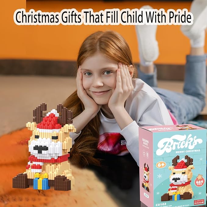 Christmas Building Blocks Deer Compatible with Lego Christmas Micro Blocks Stacking New Toys Holiday Present Box New Year Birthday Gifts for Kids 7 8 9 10 11 12 Years Old (Reindeer)