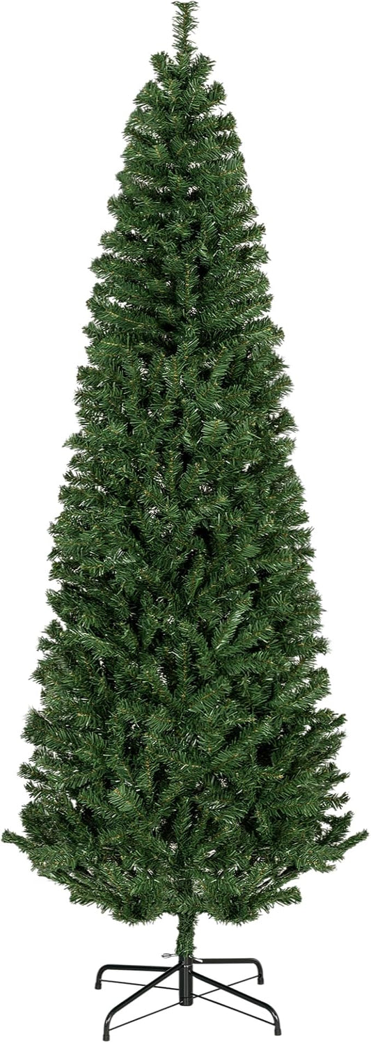 HOMCOM 7ft Pencil Christmas Tree, Unlit Artificial Christmas Tree Slim Douglas Fir Xmas Tree with Realistic Branches, Halloween Tree with 818 Tips, Green