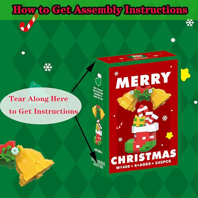 Christmas Bells and Boot Building Blocks Set Compatible with Lego Advent Calendar 2025 Stacking New Toys Holiday Present Box New Year Xmas Gifts for Kids for Boys & Girls and Adults