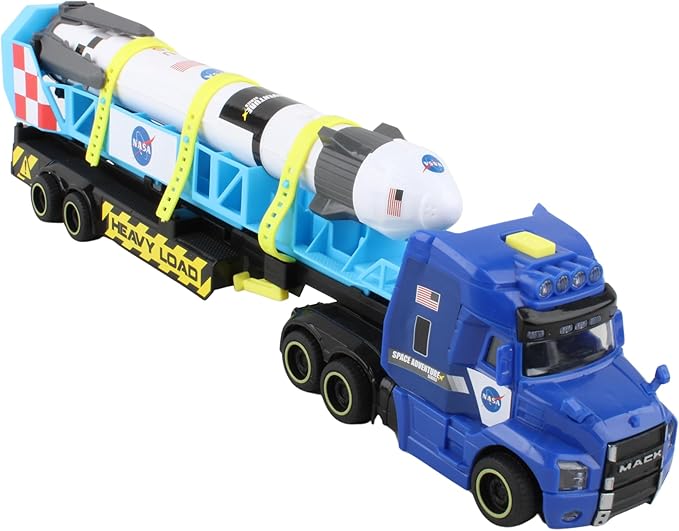 Daron Rocket Transporter with Articulated Tractor Trailer, Launch Platform, Lights & Sounds, Removable Rocket with Extendable Landing Fins - Ages 3+
