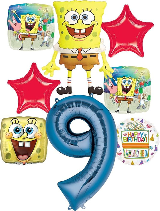 Spongebobs 9th Birthday Party Supplies 8pc Foil Balloons Bouquet Decorations
