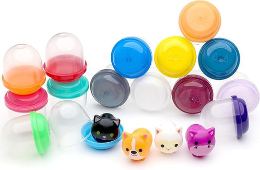 Entervending Farm Animal Figurine Toys in Capsule - 50 Pcs -1.1 Inch Plastic Capsules with Assorted Pets & Animals Mini Figurines for Kids - Easter Basket Stuffers - Toy Vending Machine Refill