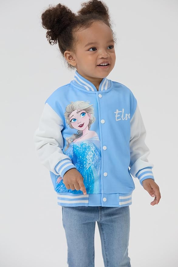 Disney Minnie Mickey Stitch Princess Frozen Elsa Marvel Jacket Lightweight Coat Button up Color Block Sweatshirt 2-14 Years
