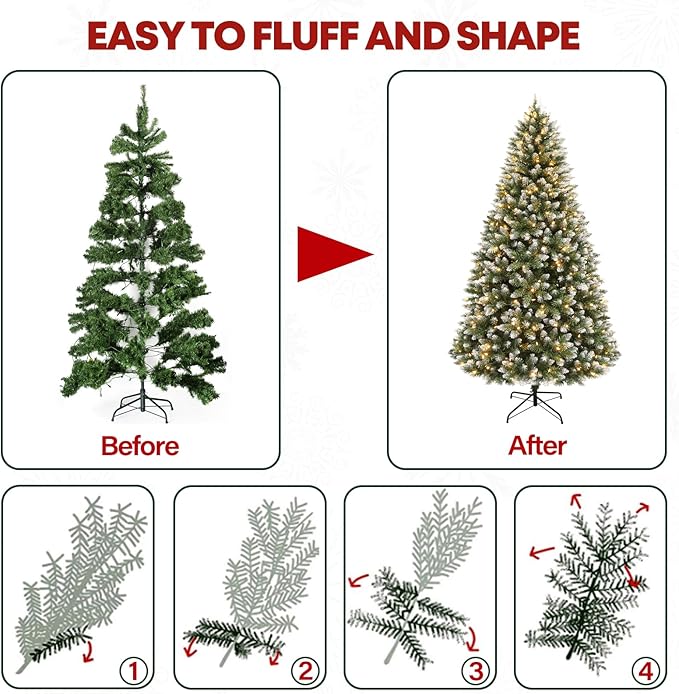 7.5 ft Lighted Artificial Christmas Tree, 350 Warm White Lights, 1446 PVC Branch Tips, Premium Stand, Easy Assembly for Indoor Holiday Decorating