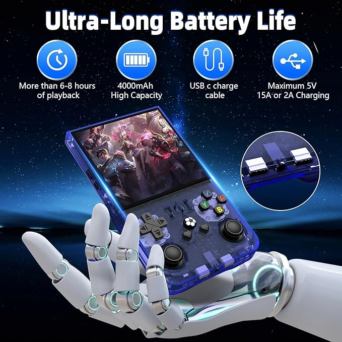 R36MAX Retro Handheld Game Console, 18000+ HD Games Mini Retro Video Console, 4.0 Inch IPS Screen, 64GB Memory, Portable Arcade Video Gaming Console Gift for Adults, Blue