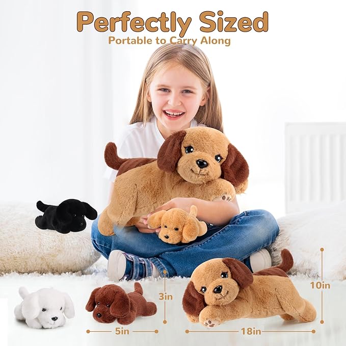 5 Pieces Dog Stuffed Animals with Babies Inside Belly - 1 Mommy Stuffed Dog with 4 Puppy Plush - Stuffed Puppy Plush Toy for Kids Age 3-8, Gifts Ideal for Christmas, Valentine's, Birthday