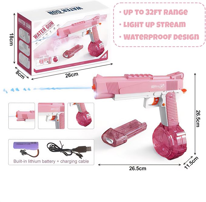 GOAP Electric Water Gun 2 Large Capacity Clips, Rechargeable Battery, Kids & Adults Squirt Gun