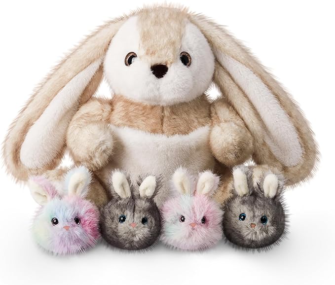 Niuniu Daddy 20" | 5Pcs Bunny Stuffed Animals Family Set, Mommy Rabbit Plush with 4 Babies Toys, Cute Large Body Pillow for Girls Boys Adults with Easter Birthday Party Presents
