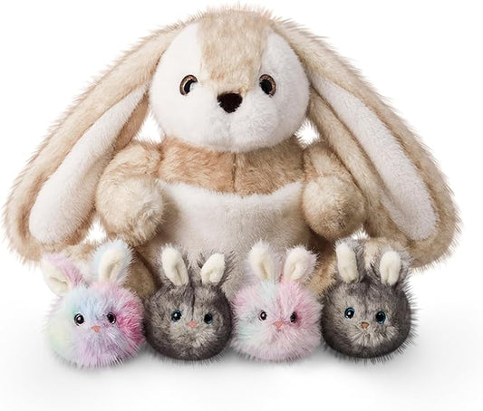 Niuniu Daddy 20" | 5Pcs Bunny Stuffed Animals Family Set, Mommy Rabbit Plush with 4 Babies Toys, Cute Large Body Pillow for Girls Boys Adults with Easter Birthday Party Presents