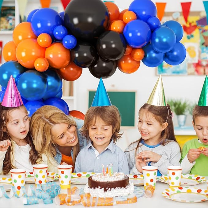 Orange Blue Black Balloons Garland Arch Kit 112 Pcs Royal Navy Blue Black Orange Latex Helium Balloon for Graduation Cartoon Baby Shower Birthday Engagement Party Decorations Supplies