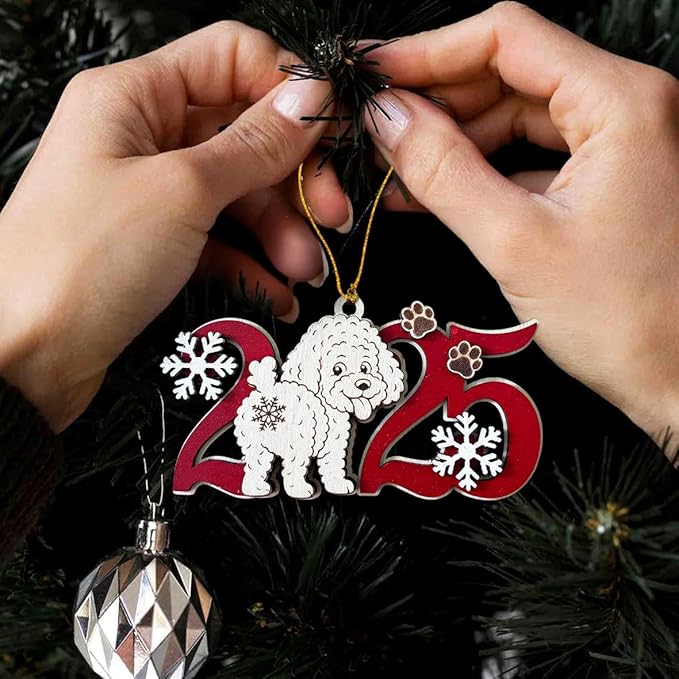 2025 Poodle Christmas Ornament – Wooden Dog Ornament for Tree, Cute Puppy Holiday Decoration, Personalized Pet Keepsake Gift for Women, Men, Kids, Dog Mom & Dad