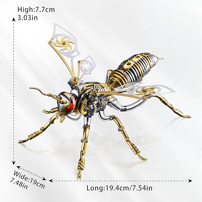 3D Metal Puzzles, Metal Model Kits for Adults Wasp Mechanical,Steel 3D Puzzle Stainless Steel Ornaments for Adults DIY Gifts for Men Women Art Craft Gifts Toys(Gold).