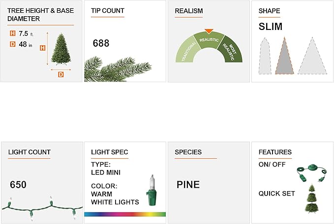 Glitzhome 7.5ft Pre-Lit Artificial Christmas Tree, Snowflake Flocked Pine Tree, Warm White Light, 688 Branch Tips, and Easy Assembly Metal Stand for Christmas and Party Home Decoration