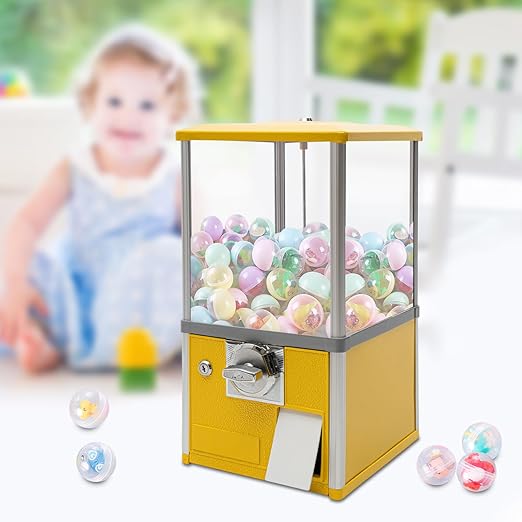 25 Cents Coin Operated Vending Machine, 20.87" Height Commercial Candy Gumball Machine Huge Load Capacity Candy Vending Machine, Big Capsule Vending Machine for 1.77-1.97in Ball Diameter (Yellow)