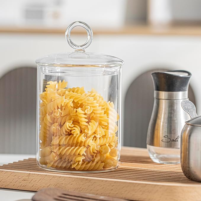 23oz Glass Candy Jar with Lid for Office Desk, Cookie Jar Food Storage Container for Kitchen Counter, Apothecary Jar for Cotton Swabs, Balls, Cotton Pads, Floss Picks, 700ml