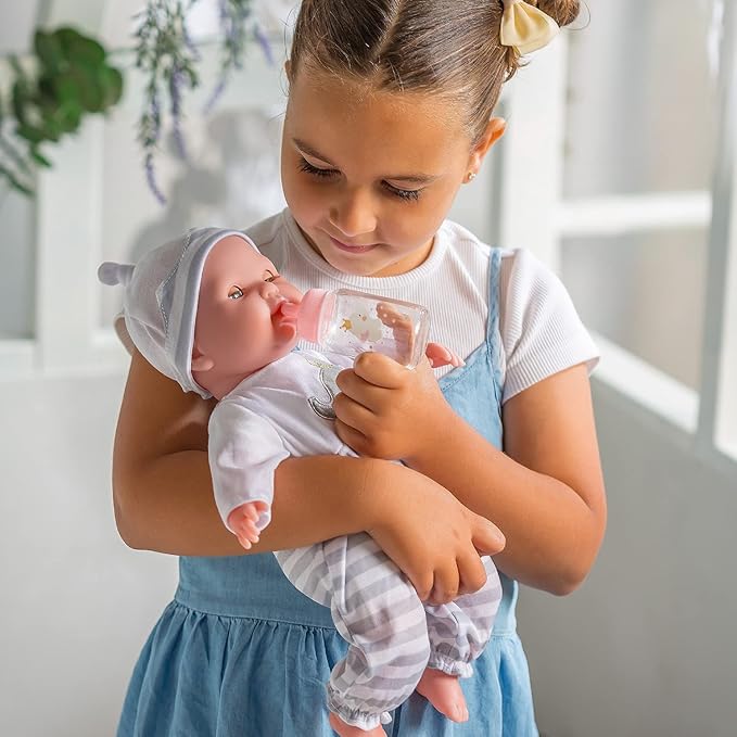 15" Realistic Soft Body Baby Doll with Open/Close Eyes | JC Toys - Berenguer Boutique | Bottle & Pacifier | Grey | Ages 2+