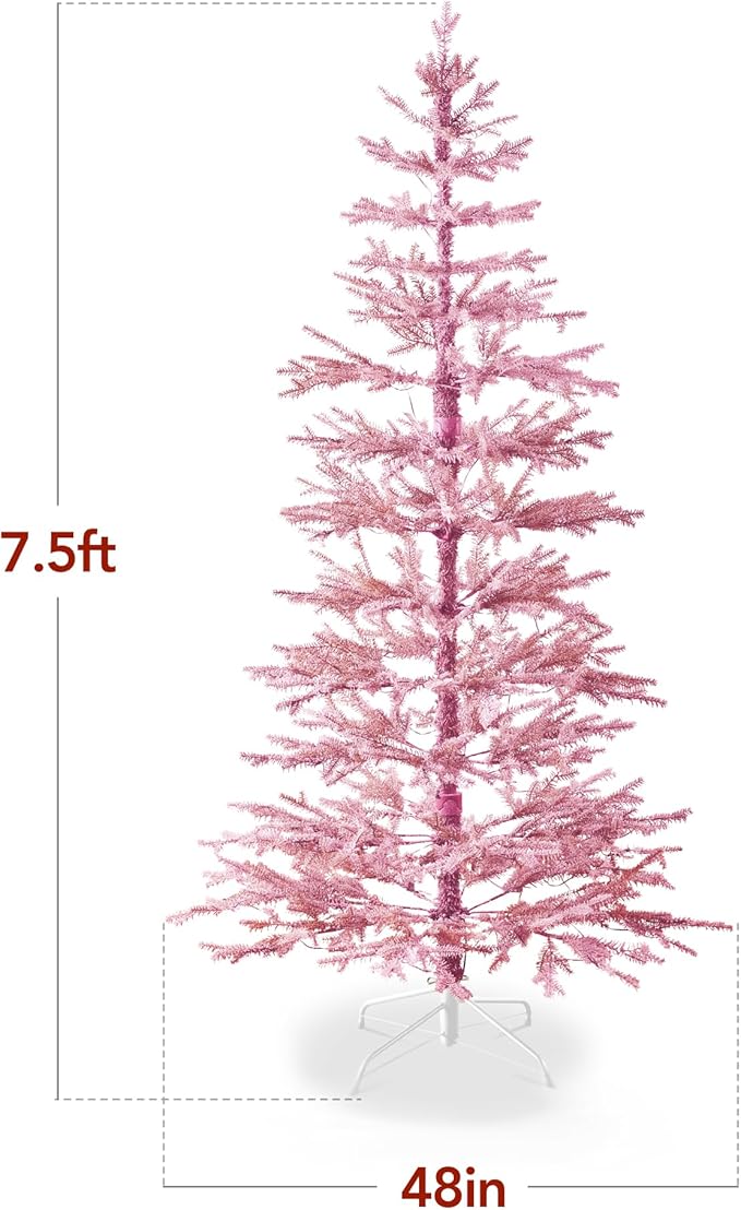 Best Choice Products Pre-Lit Sparse Christmas Tree 7.5ft Artificial Flocked Pine Holiday Décor Aspen Noble Fir White & Multicolor LED Lights- Pink