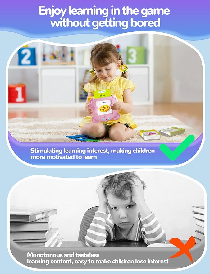 Spanish & English Talking Flash Cards for Toddlers, 510 Sight Words Bilingual Educational Toys for Children, Autism Sensory Speech Therapy Toys, Española Pocket Vocabulary Learning for Girls
