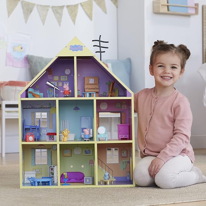 Peppa Pig Wooden Deluxe Playhouse, 8 Rooms, Includes 2 Fun Figures and 29 Accessories, Made of Responsibly Sourced Wood, for Ages 3 and Up (Amazon Exclusive)