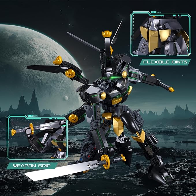 Mech Building Sets, Black Robot Mecha Building Kit with Two Knife, Collectible Gift for Teens Boys 8+, Compatible with Lego Mech Set, 534 PCS