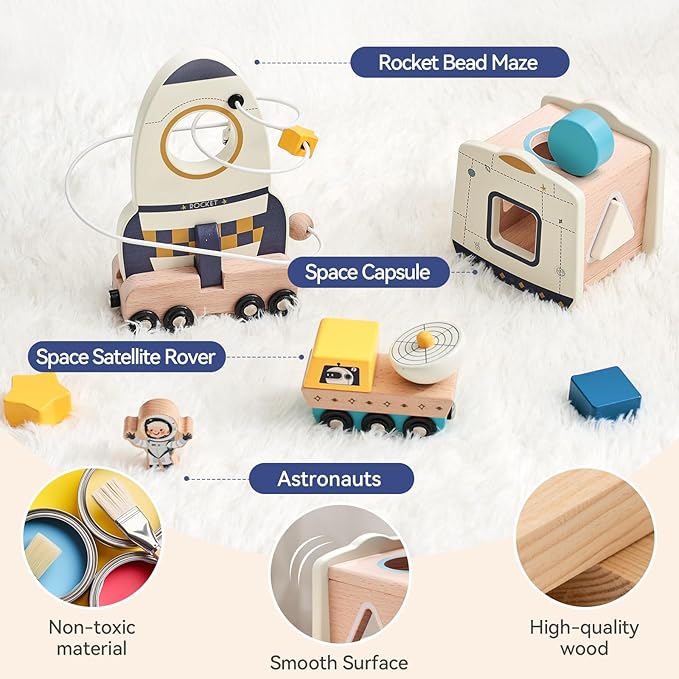 ibwaae Space Toys, Montessori Toys for 1 2 3 Year Old First Birthday Gift,Educational Learning Toys for Toddlers, Baby Toys with Shape Sorter Stacking