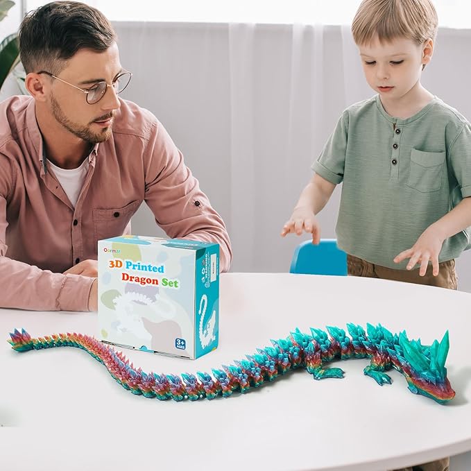 30'' 3D Printed Dragon - 3D Printed Toys, Articulated Crystal Dragon Large Rainbow Animal Fidget Toy, Decor Huge Dragons Collectible Figurines(Mixcolor2,30inch)