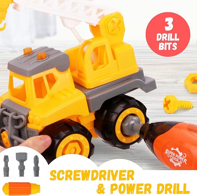 Take Apart Toys with Electric Drill | Toddler DIY Assembly Construction Truck | Building Toys Gifts for Boys & Girls Age 3yr-6yr | Kids Stem Building Toy Age 4,5 (Crane)