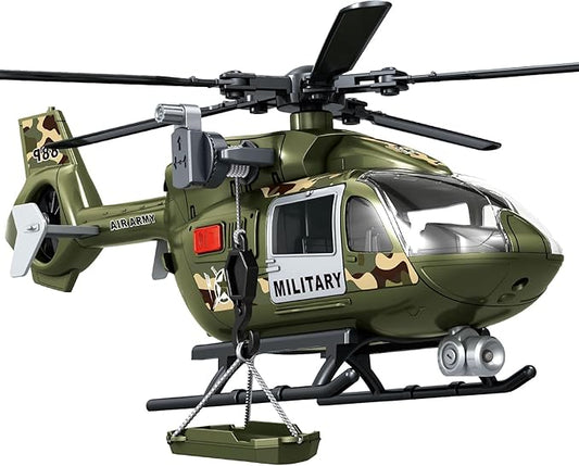 Wenbeier Military Helicopter Toy for Boys with Hanging Basket Toy Airplane with Lights and Sound Rescue Vehicles Toys for Kids Aged 3 4 5 6 7