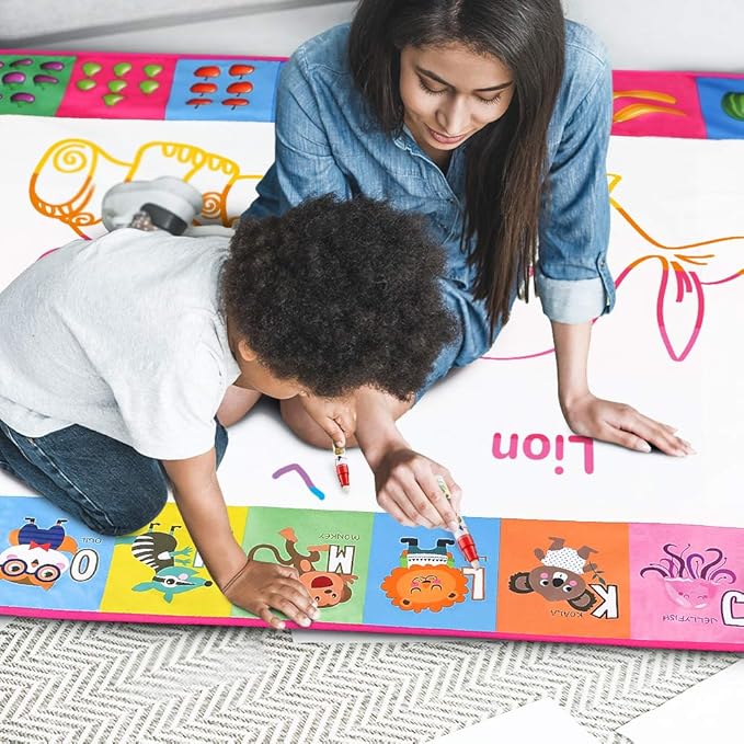 Water Doodle Mat - Kids Painting Writing Doodle Toy Board - Color Doodle Drawing Mat Bring Magic Pens Educational Toys for Age 3 4 5 6 7 8 9 10 11 12 Year Old Girls Boys Age Toddler Gift (Pink)