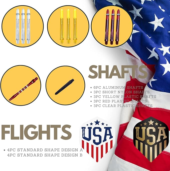 Steel Tip Darts Set - Professional Darts Steel Tip for Dartboard - Includes Brass Barrels + Plastic & Aluminum Shafts + Rubber O'Rings + Flights + Darts Sharpener + Wrench