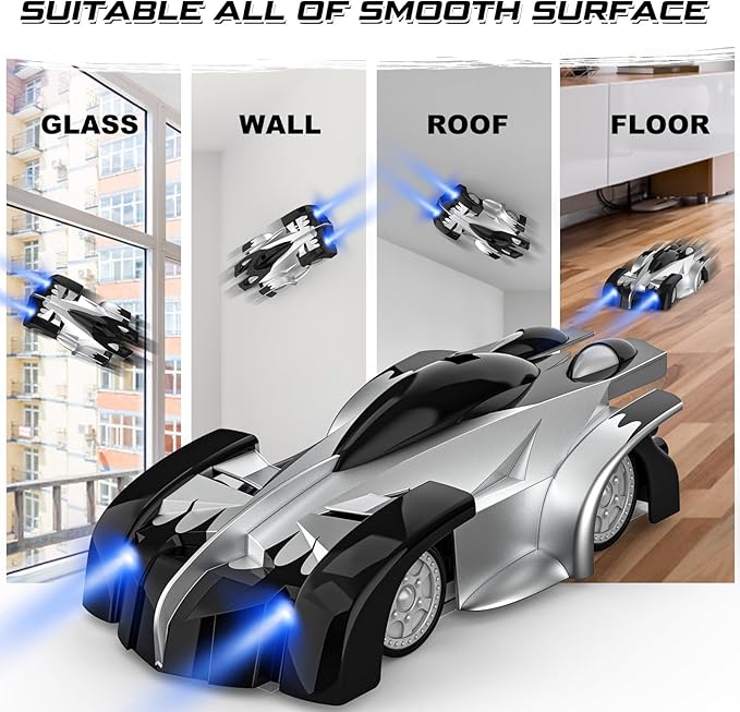 Wall Climbing Remote Control Car, Dual Mode 360° Rotating RC Stunt Car with Headlight, Rechargeable RC Car Toys for 3 4 5 6 7 8-12 Year Old Boys Girls Kids (Silver)