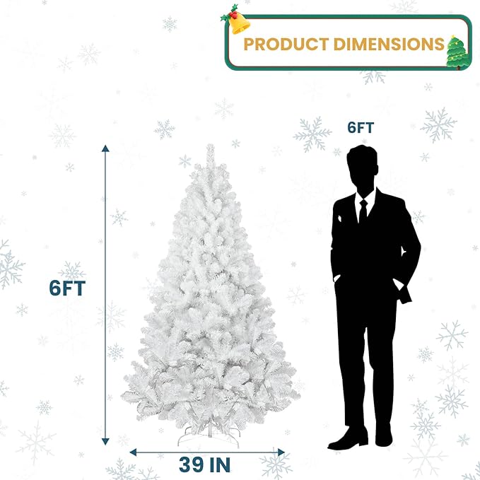 Kadunmina 6ft Artificial White Christmas Tree,Unlit Premium Xmas Tree with 760 Branch Tips,Fake Spruce Full Hinges Trees for Home,Office,Metal Base
