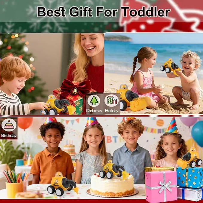 Construction Toys for 2 3 4 5 Years Old Boys Girls Kid Toddlers, Press to Go Engineering Friction Inertia Car Toys for 18 Month, Sandbox Excavator Truck Toys Vehicles, Christmas Birthday Gifts