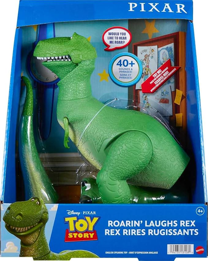 Mattel Disney and Pixar Toy Story Talking Dinosaur Action Figure with Movng Arms, Roarin’ Laughs Rex Dino Toy, 10.8-inch T Rex with 40+ Sounds & Phrases