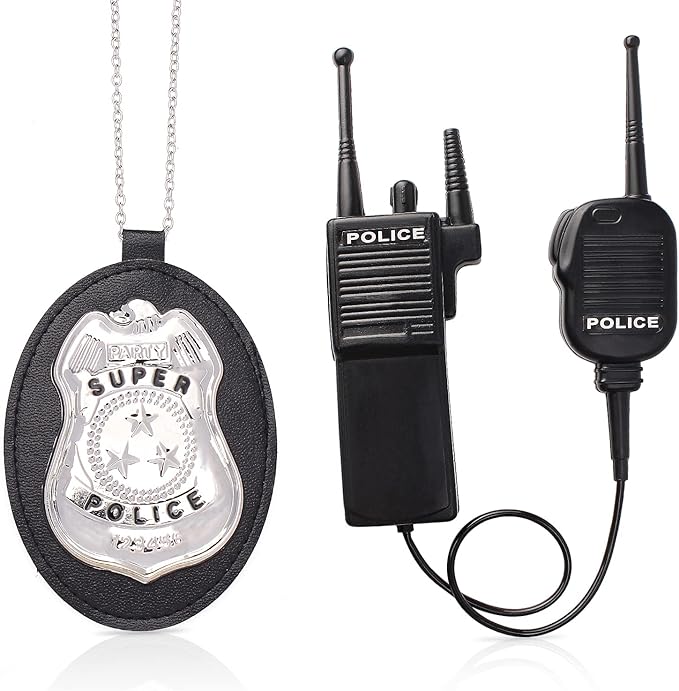 Kids Police Officer Costume Set 6 Pcs Including Cop Hat Vest Sunglasses Badge Walkie Talkie for Pretend Play Dress Up