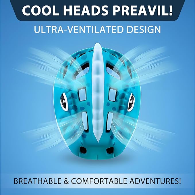 KINGBIKE Toddler Helmet 2-3-5-8 Years Kids Balance Bike Helmets Size Adjustable 3D Dinosaur with Led Light for Skateboard Scooter Cycling Skaterolling