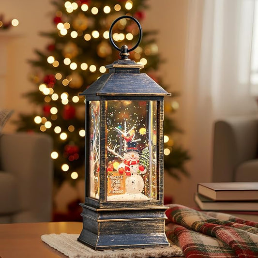 10 "Snow Globe Lights, Creative Vintage Musical Lights USB or Battery Powered, Water Snow Spinning Flashing Christmas Home Decoration and Gifts（ Frosty's Tree Farm）