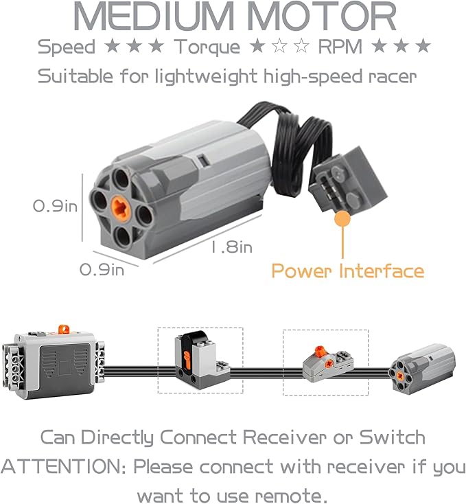 54PCS Power Function Motor Kit, Infrared Remote Control&Battery Pack Motor Set, Compatible with Lego Technic Sets, New Light Gray Electric Functions Motors and Gears, Kid&Adult