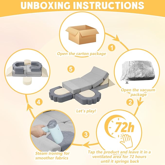 13 Pieces Foam Climbing Blocks for Toddlers 1-3|Kids Floral Soft Play Climbing for Indoor,Infant Modular Crawing Toys with Washable Cover for Playroom,Bedroom,Nursery and Preschool,Gray & Beige