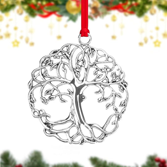 Metal Christmas Tree Ornaments 2025 - Pewter Plated Vintage Style Holiday Ornament with Hanging Cord